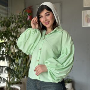 شومیز استین بادکنکی سبز ماچا🥑